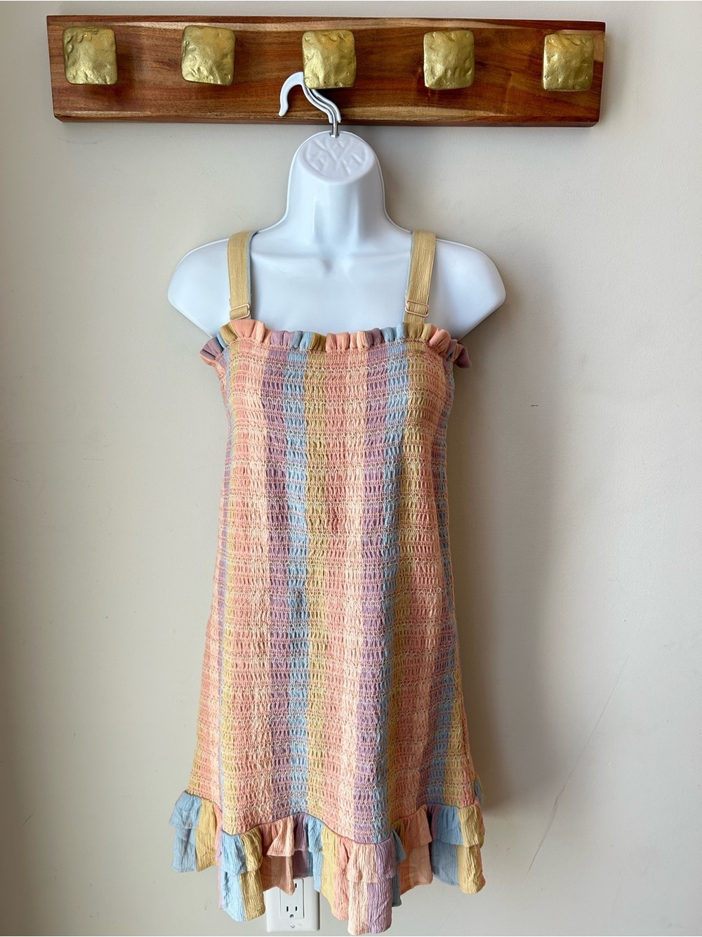 Y2K Smocked Babydoll Dress Fairycore Coquette Pastel Colours - Size Medium - Picture 3 of 15